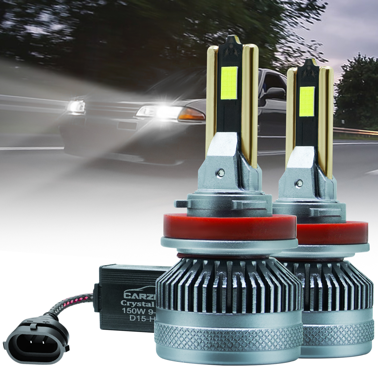 Carzex Crystal Eye H8 White Plug & Play LED Headlight & Fog Light Bulb For Cars (150W/12000LM/6000K)