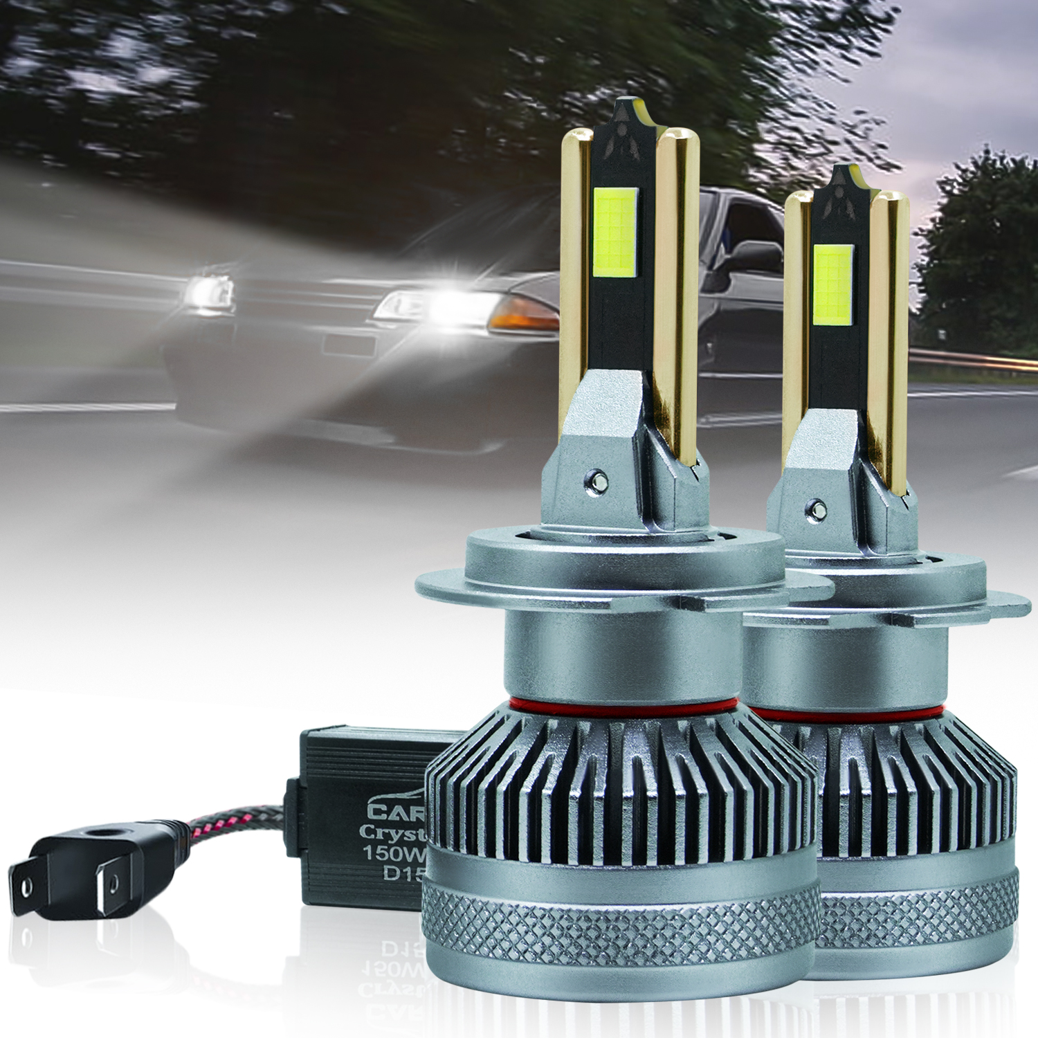 Carzex Crystal Eye H7 White Plug & Play LED Headlight Bulb For Cars and Bikes (150W/12000LM/6000K)