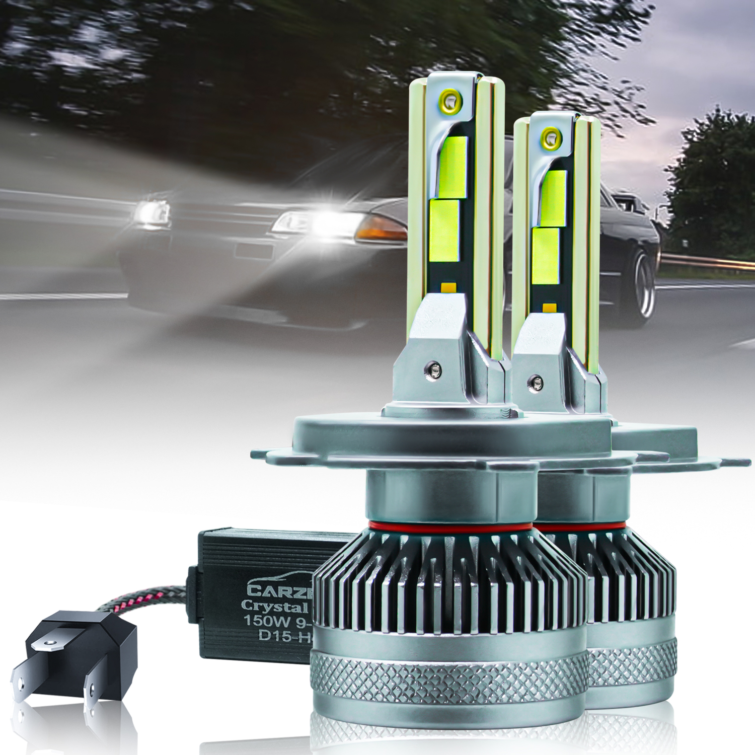 Carzex Crystal Eye H4 White Plug & Play LED Headlight Bulb for Cars, Bike and Scooty (150W/12000LM/6000K)