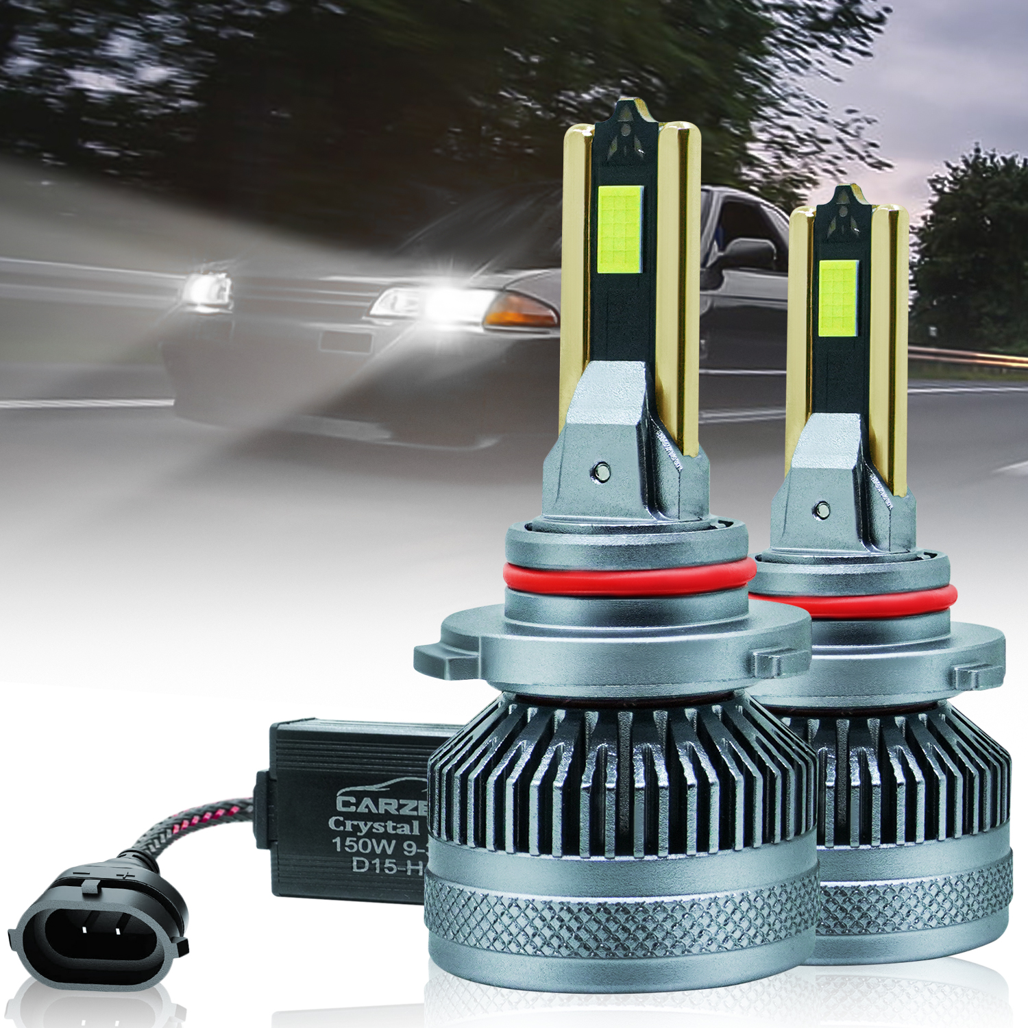 Carzex Crystal Eye 9005/HB3 White Plug & Play LED Headlight Bulb For Cars and Bikes (150W/12000LM/6000K)