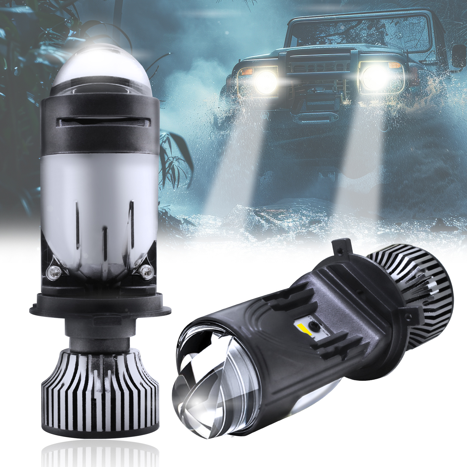 Carzex Mini Projector Lens H4 Led Car Headlight Bulb, 100W 20,000 Lumens Super Bright White 6500K Headlight Conversion kit for Cars