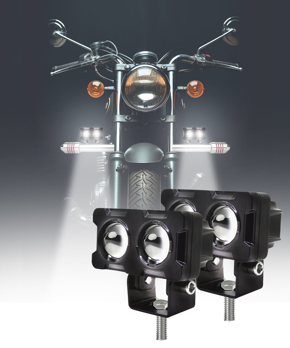 CARZEX 2 Eye Led Mini Drive Fog Light Projector Light with White/Yellow Led DRL Light for Cars, Bikes, Scooty Metal Body with Turn On/Off Switch, Set of 2 Pcs