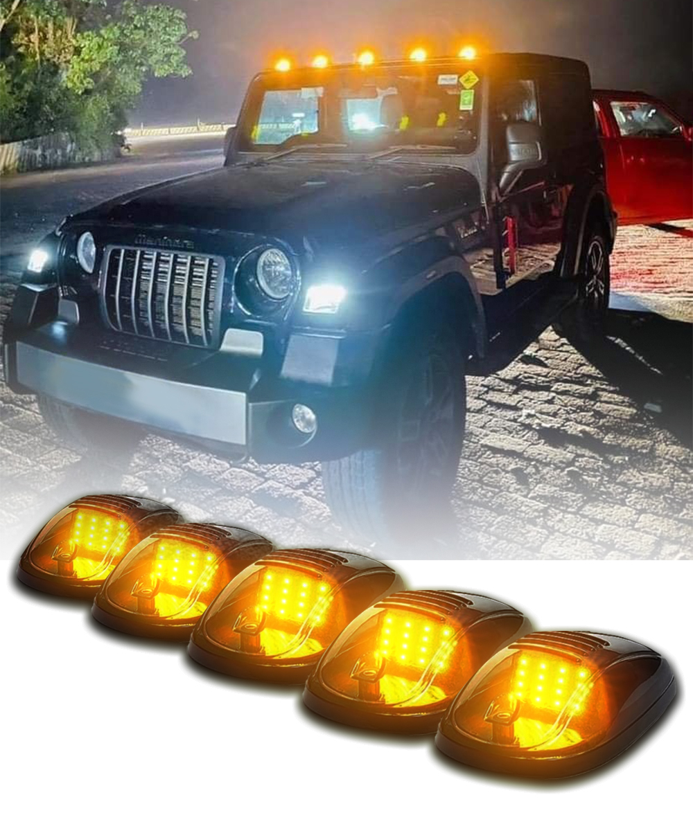 Carzex Black Smoked Lens 12 LED Roof Top Marker Hummer Light Kit Yellow For Thar, Bolero, Gypsy and Jeep?Rubicon?Car