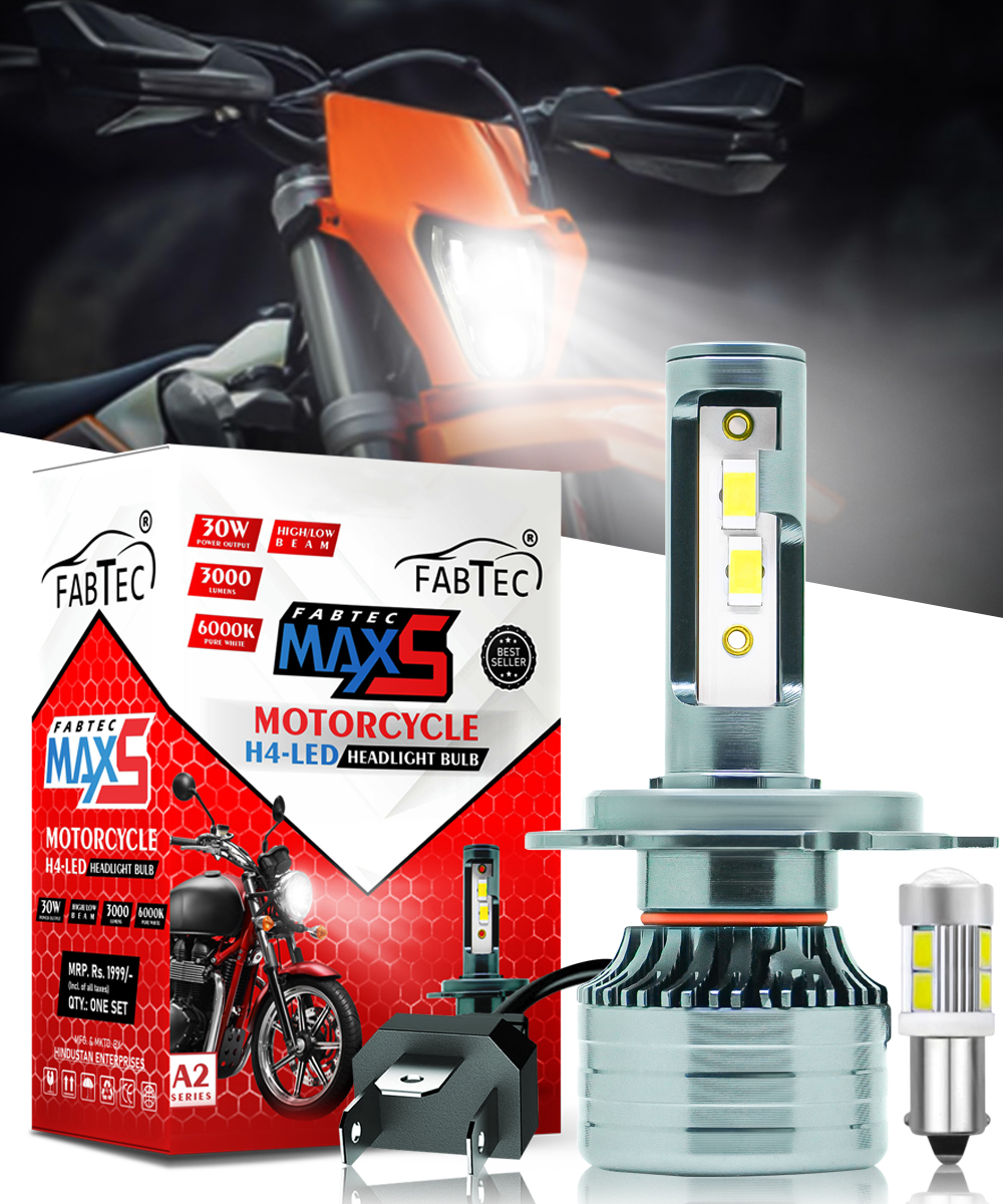 Carzex H4 Led Bike Headlight Bulb, 40W/3600 Lumens Super Bright LED Headlight Conversion Kit for Bikes & Scooty 6000K Pure White, Pack of 1