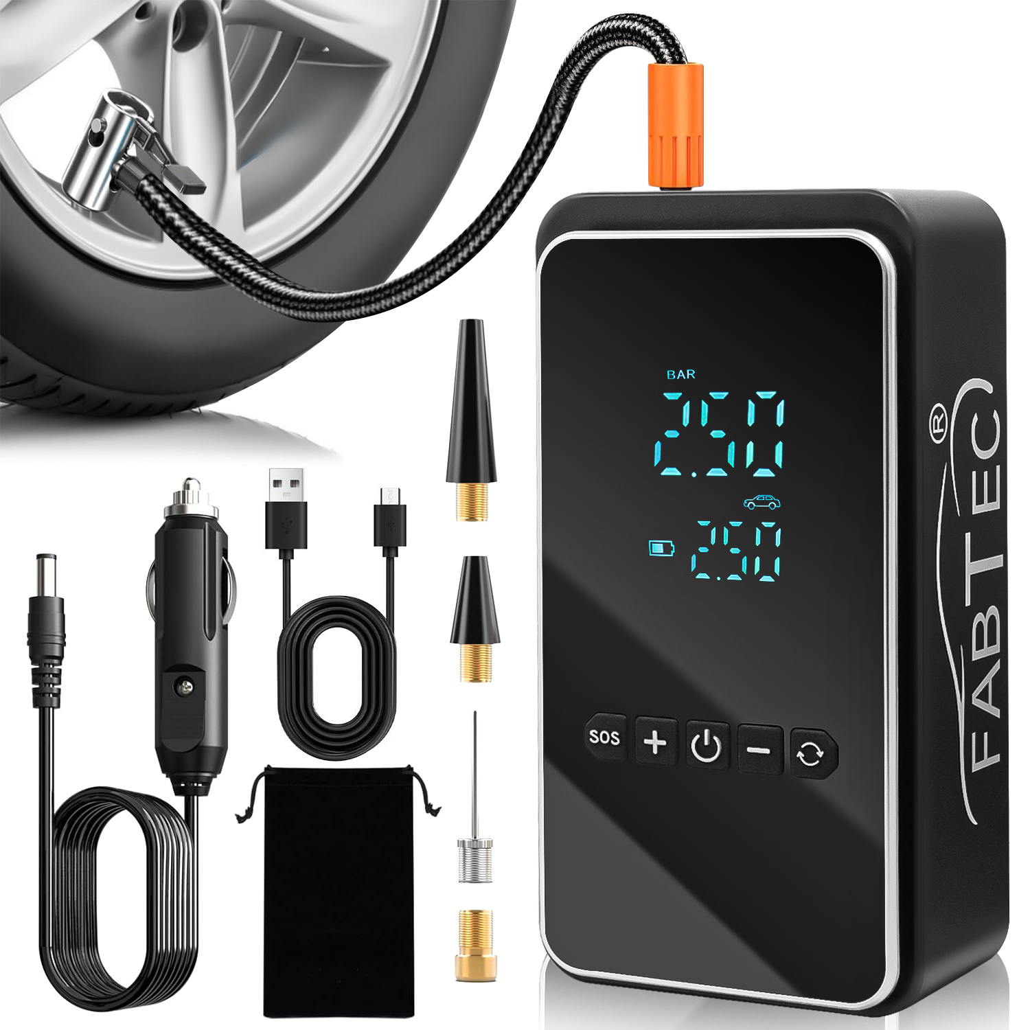 Carzex High Power Smart Tyre Inflator for Car – 150 PSI, 12V DC Portable Cordless Tire Inflator with Digital Display, 3 * 2000 mAh Battery, Emergency Hazard Light, Type C Port & 5 Air Filling Modes