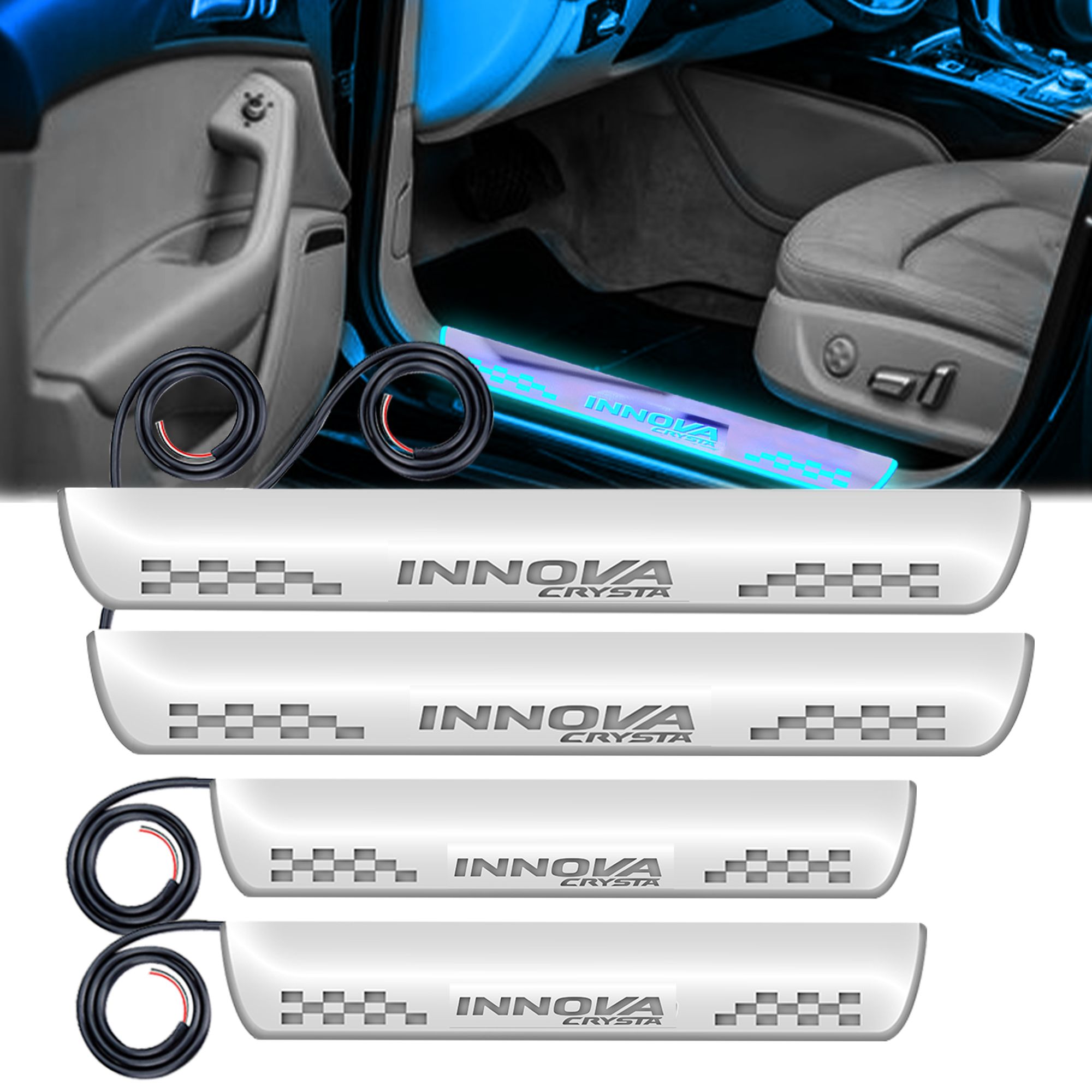 Carzex Car Door Foot Step Led Sill Plate Toyota Innova Crysta (Set of 4 PCS, Blue)