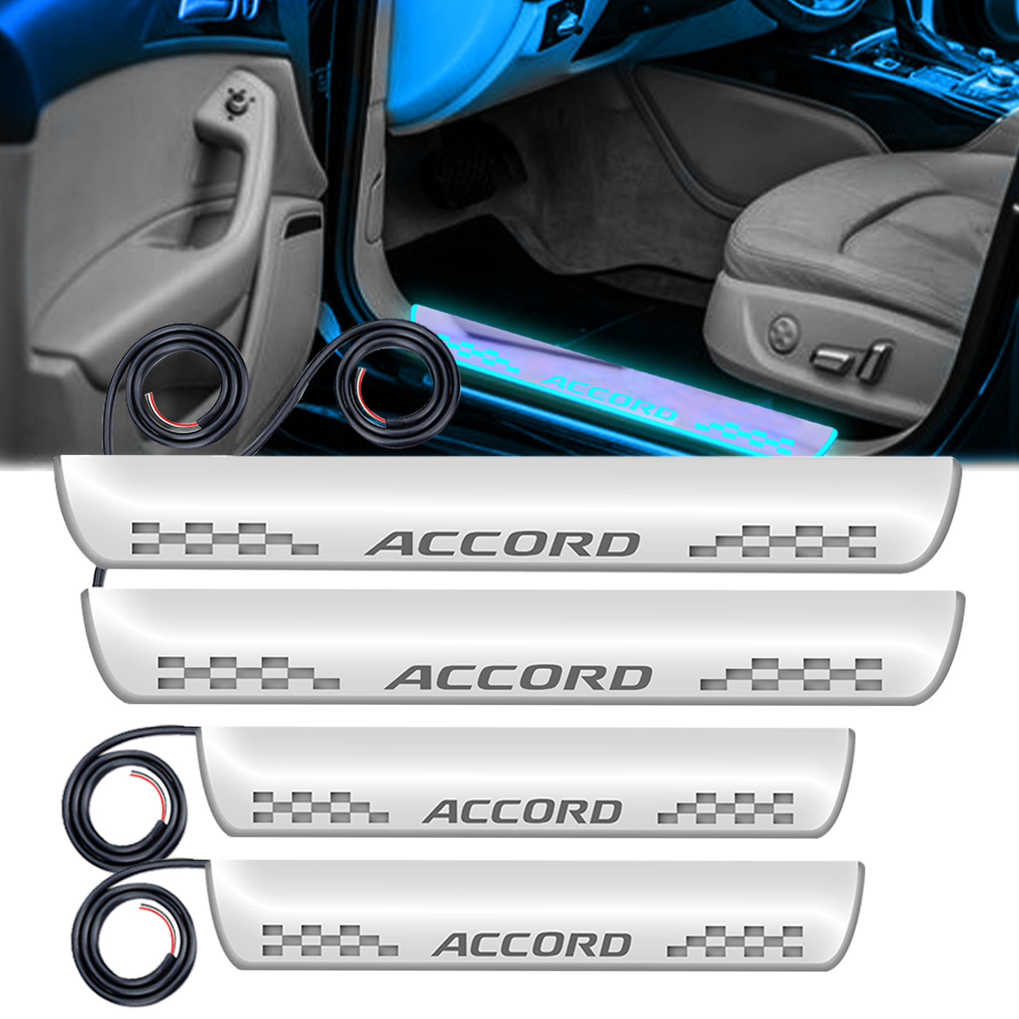 Carzex Car Door Foot Step LED Sill Plate for Honda Accord (Set of 4 Pcs, Blue)