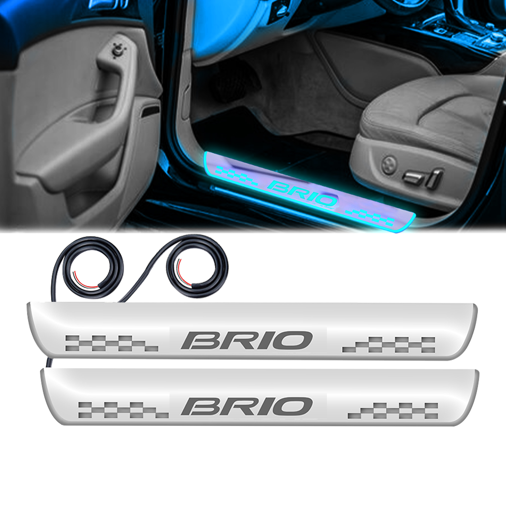 Carzex Car Door Foot Step LED Sill Plate for Honda Brio (Blue) (Set of 4 Pcs)