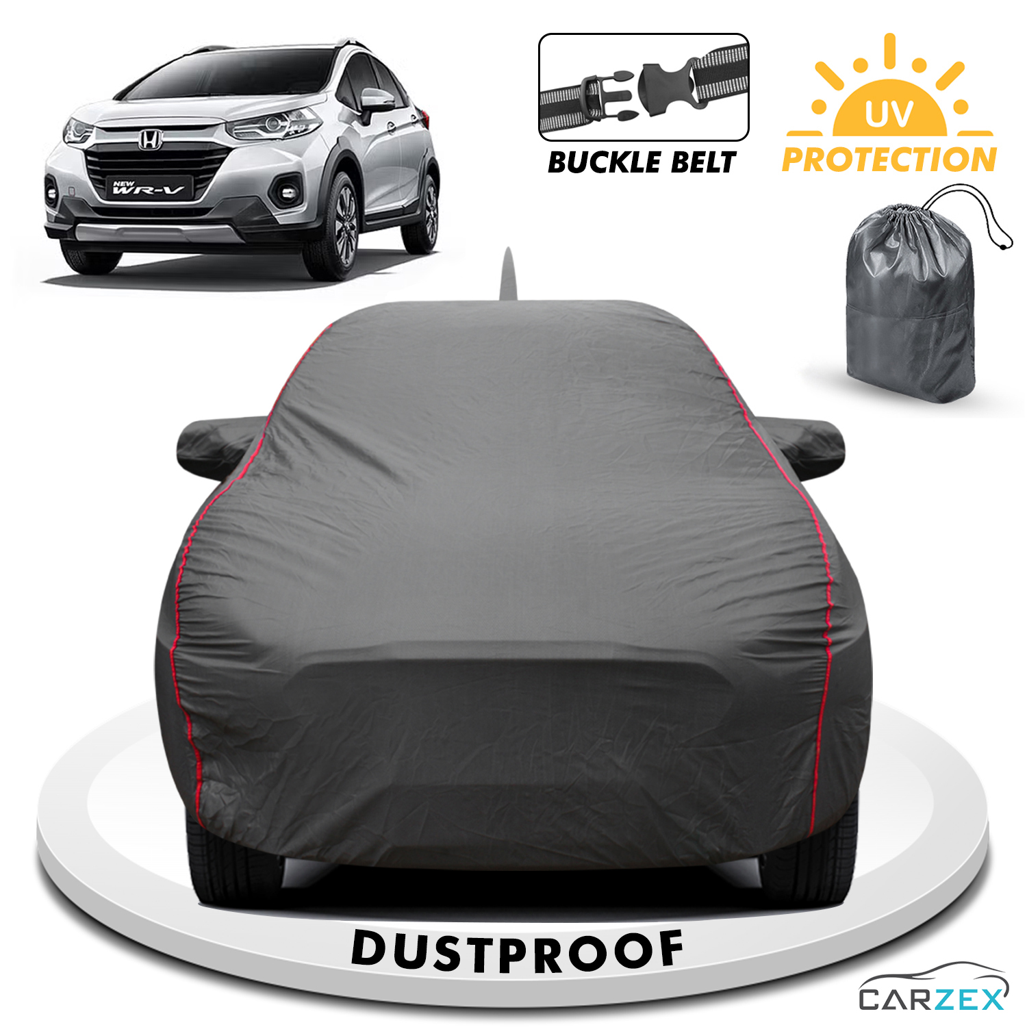 Carzex 2x2 Heavy Duty Red Border Car Body Cover For Honda WRV