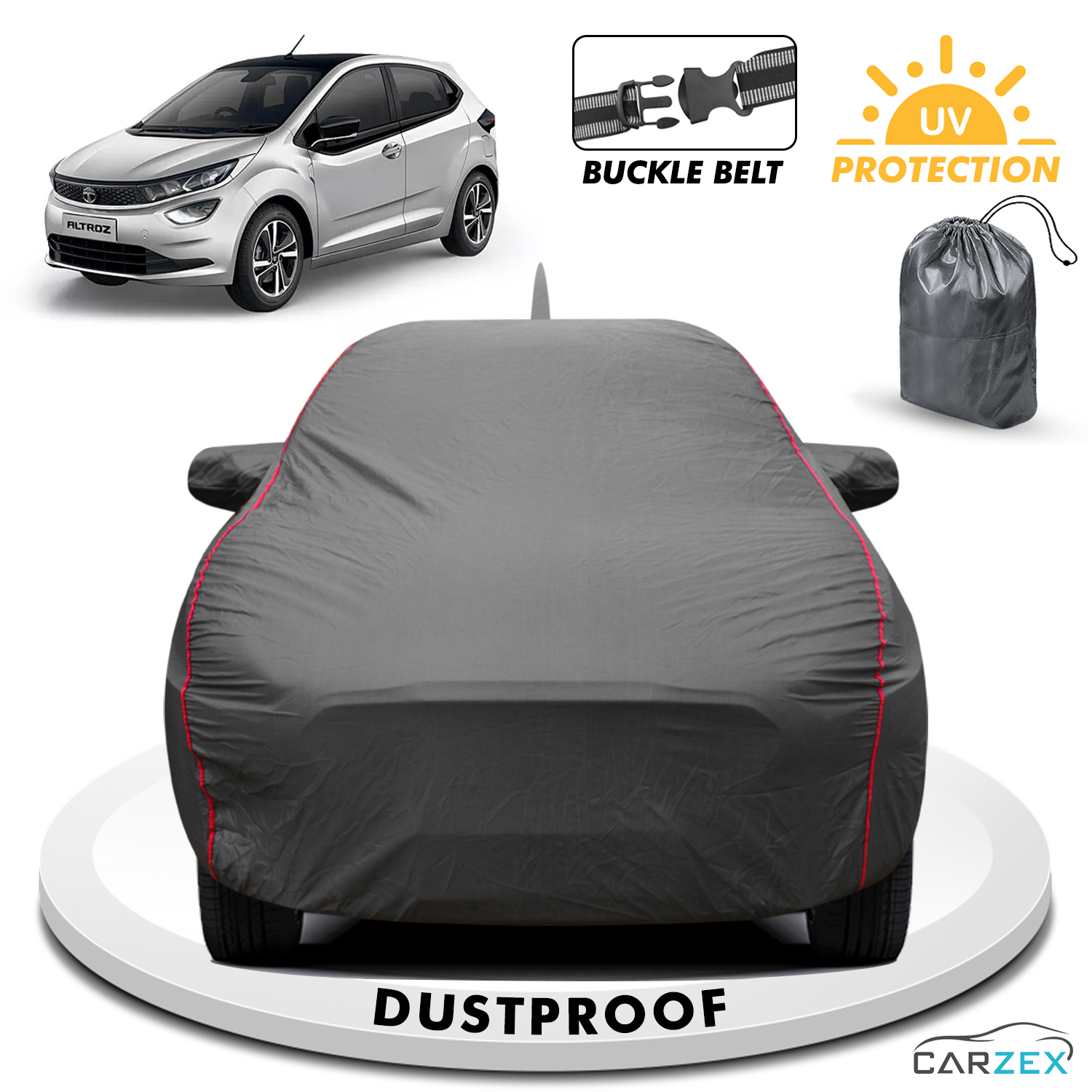 Carzex 2x2 Heavy Duty Red Border Car Body Cover For Tata Altroz