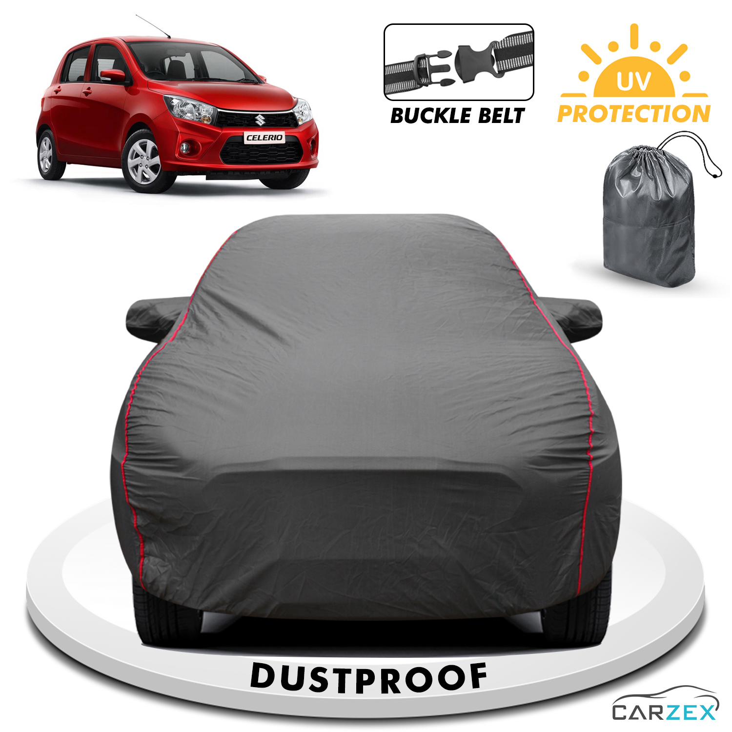 Carzex 2x2 Heavy Duty Red Border Car Body Cover For Maruti Suzuki Celerio Old
