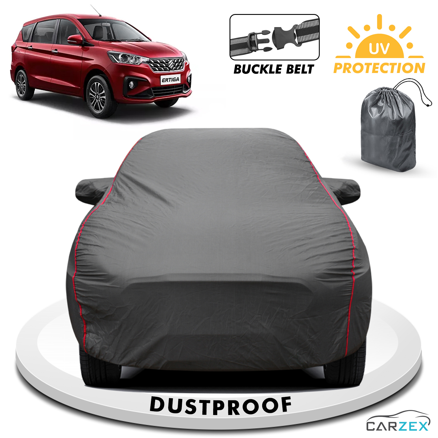 Carzex 2x2 Heavy Duty Red Border Car Body Cover For Maruti Suzuki Ertiga Old