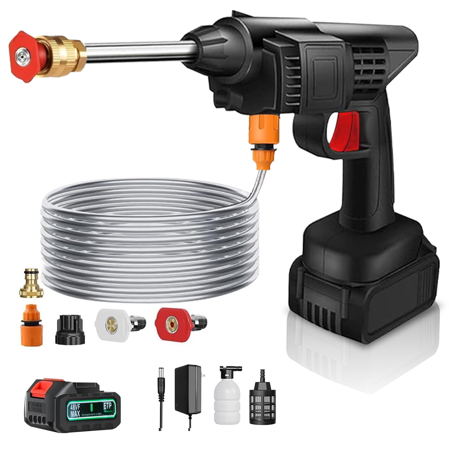 Carzex 48V High Power Wireless Pressure Washer Machine for Car, Bike & Home Cleaning with Adjustable 3in1 Nozzle & 5M Hose Pipe, 12000 mAh Rechargeable Machine