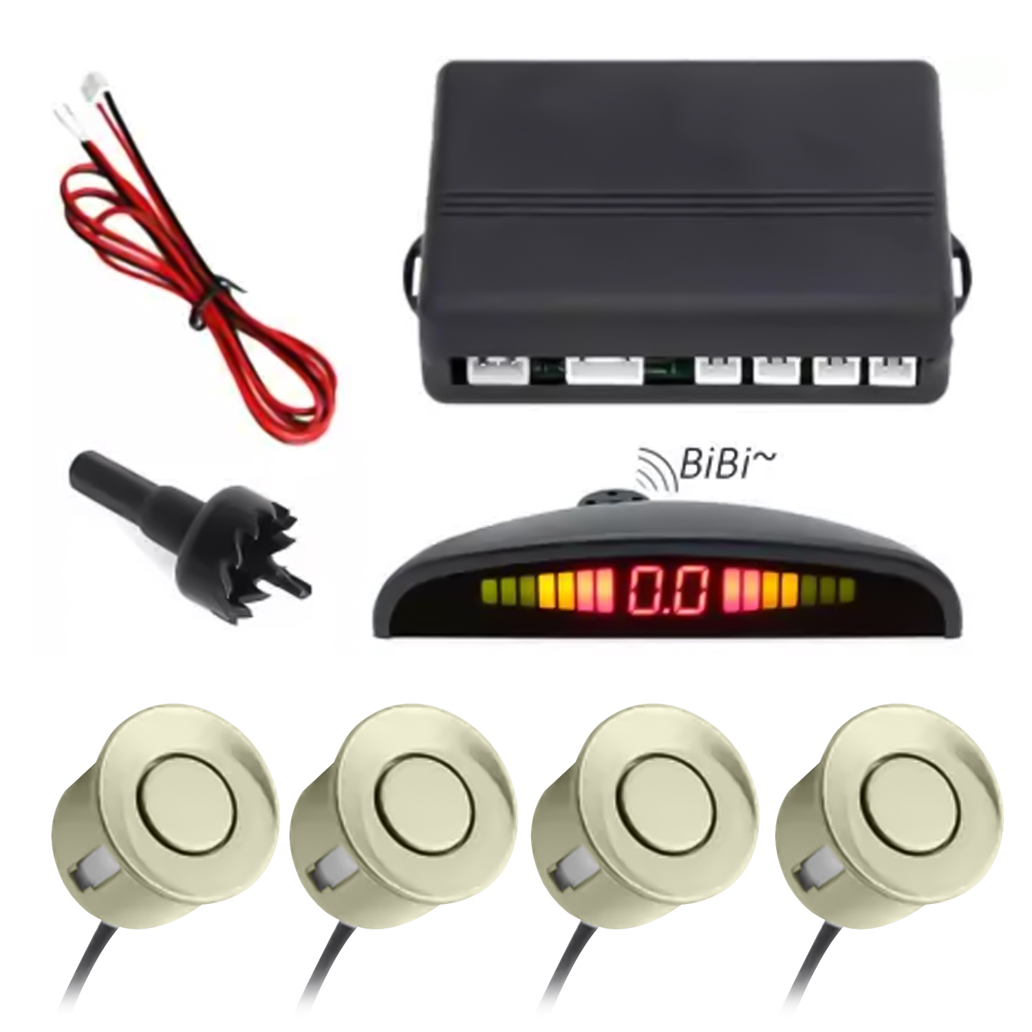 Carzex Car Reverse Parking Sensor with LED Display, Buzzer and Ultrasonic Reverse Parking Auto Radar Detectors (Golden)