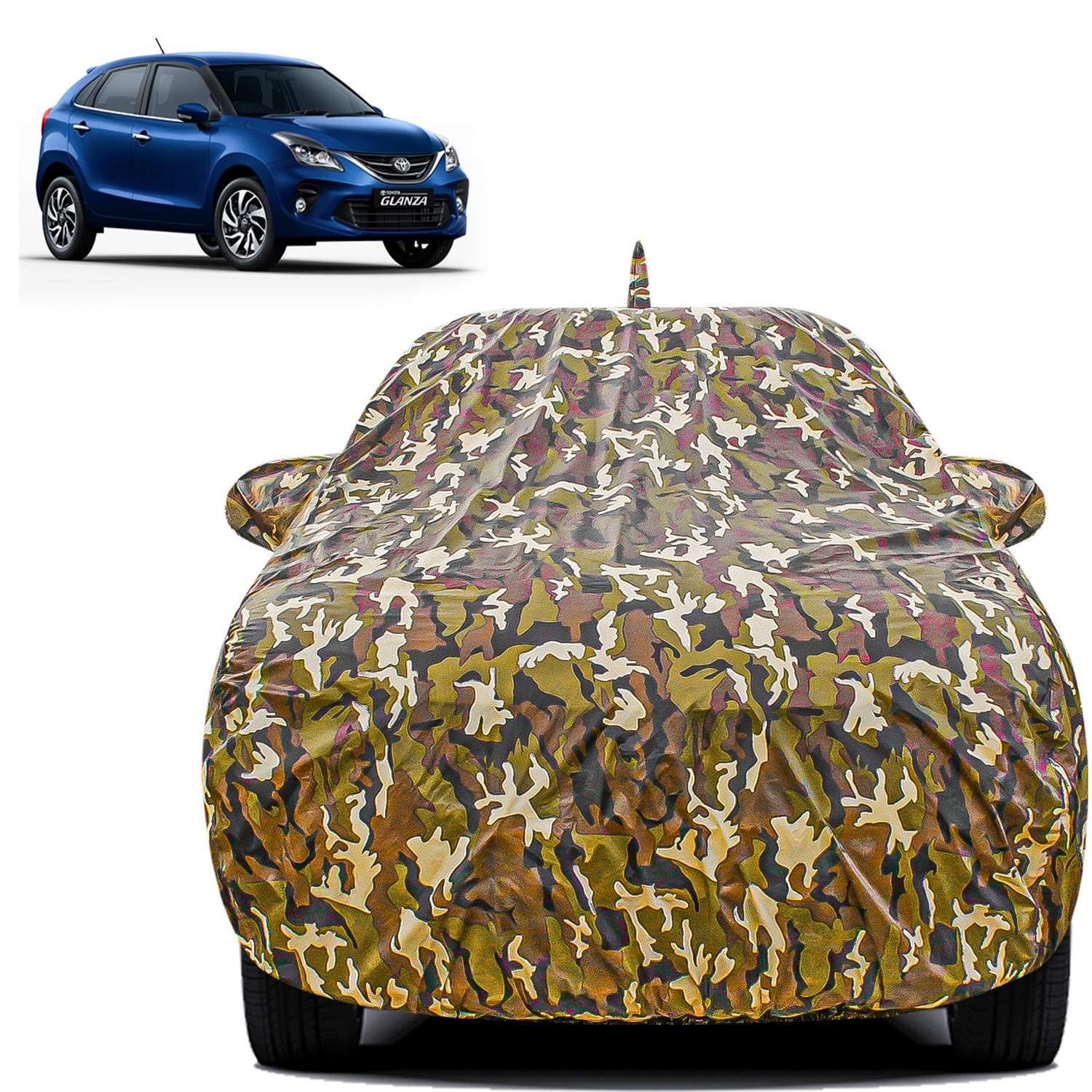 Carzex Waterproof & Heat Resistant Jungle Print Camouflage Design Car Body Cover with Mirror & Antenna Pockets?For Toyota Glanza Old