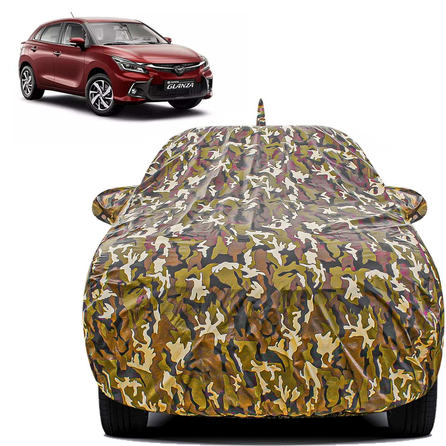 Carzex Waterproof & Heat Resistant Jungle Print Camouflage Design Car Body Cover with Mirror & Antenna Pockets?For Toyota Glanza New