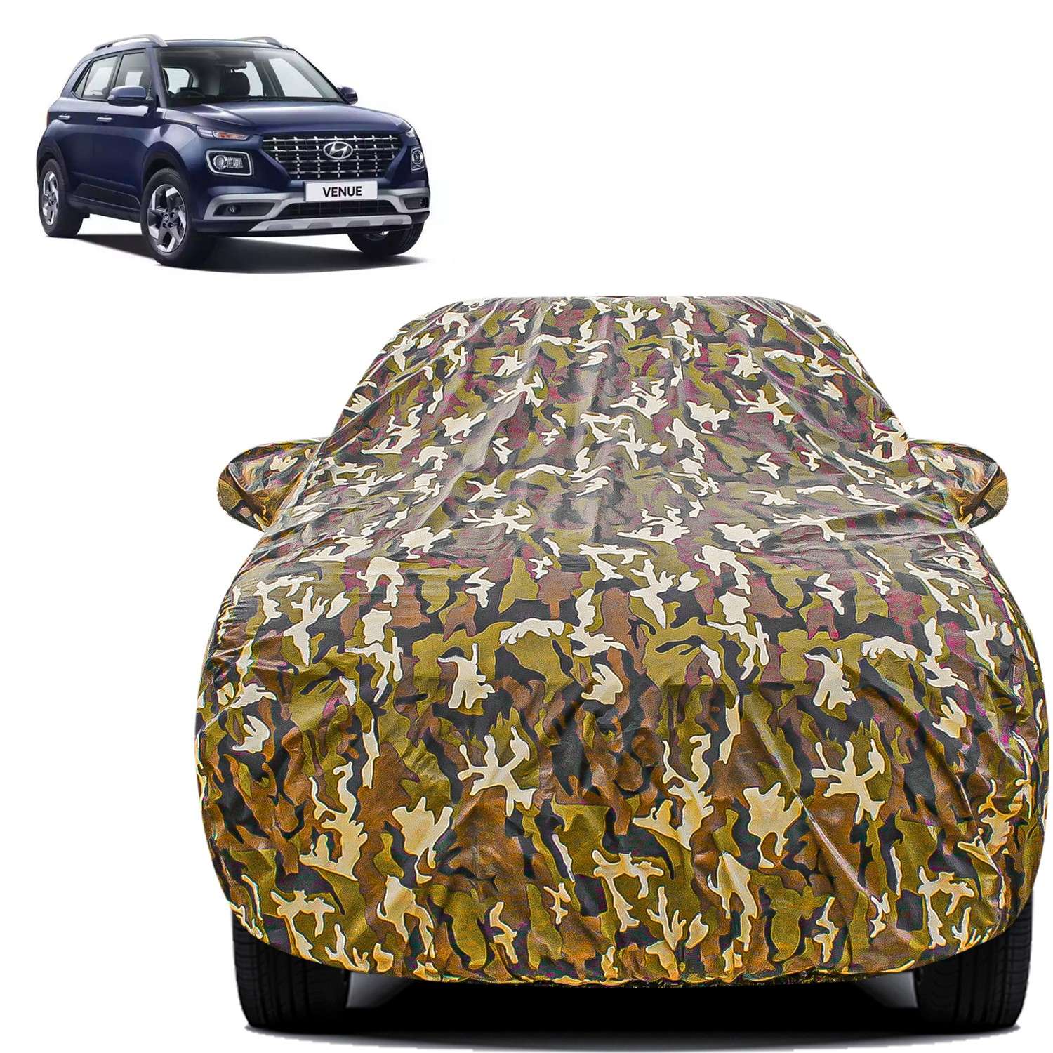 Carzex Waterproof & Heat Resistant Jungle Print Camouflage Design Car Body Cover with Mirror Pockets?For Hyundai Venue