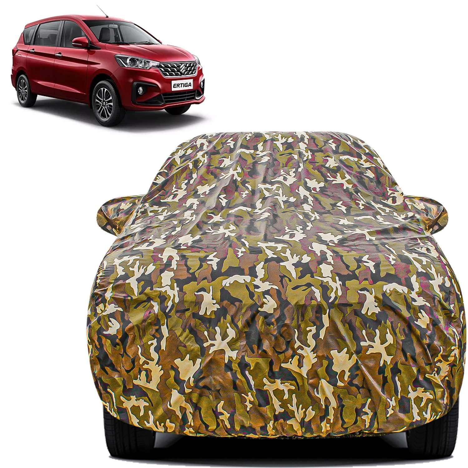 Carzex Waterproof & Heat Resistant Jungle Print Camouflage Design Car Body Cover with Mirror Pockets?For Maruti Suzuki Ertiga