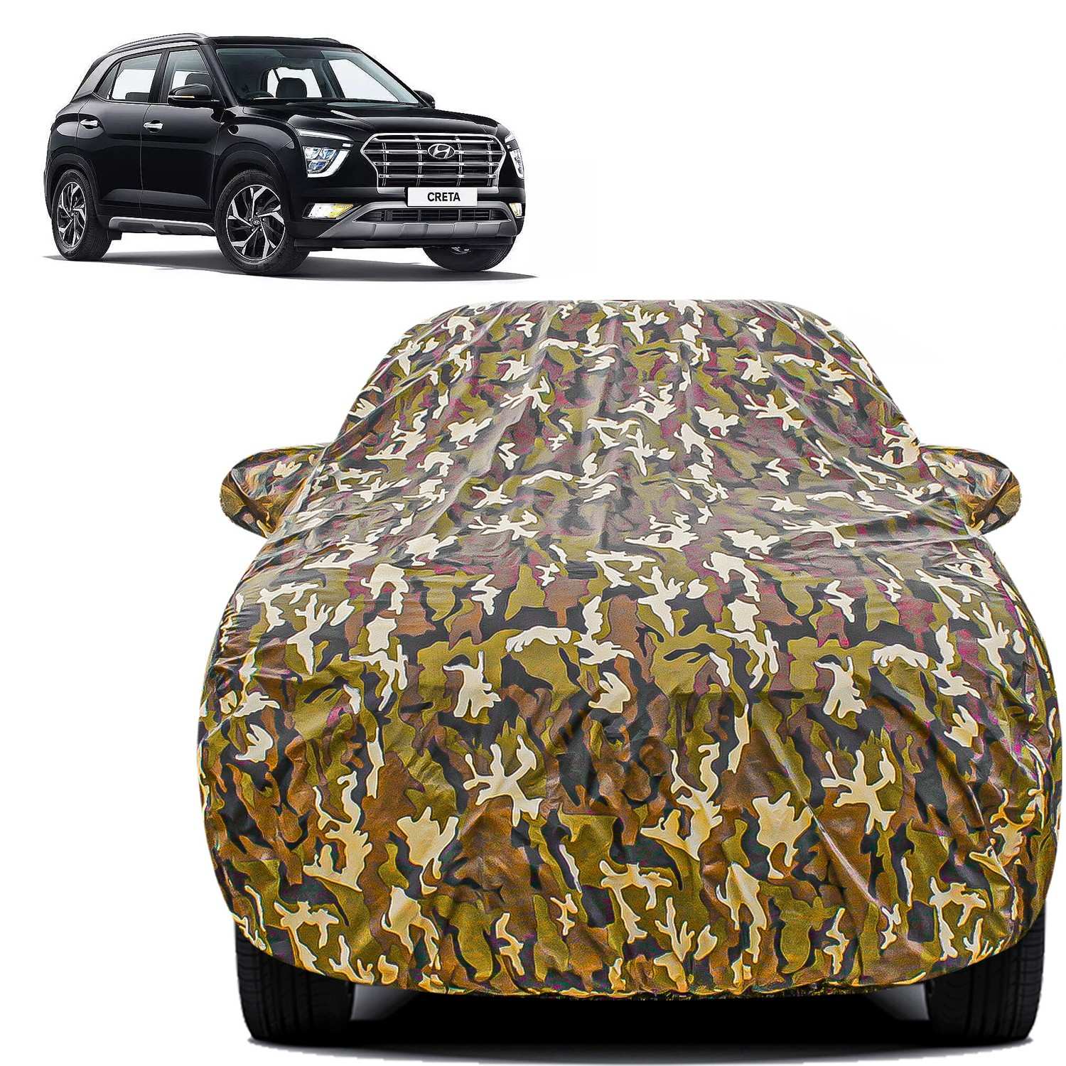 Carzex Waterproof & Heat Resistant Jungle Print Camouflage Design Car Body Cover with Mirror Pockets?For Hyundai Creta Old