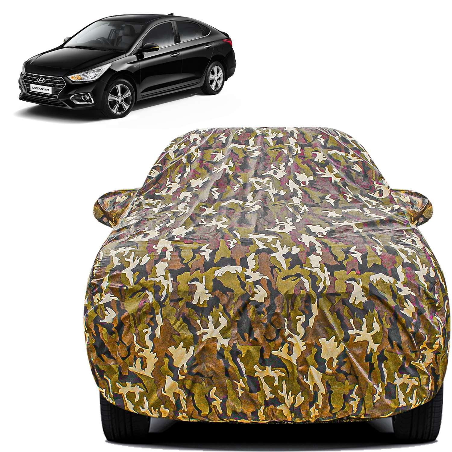 Carzex Waterproof & Heat Resistant Jungle Print Camouflage Design Car Body Cover with Mirror Pockets For Hyundai Verna