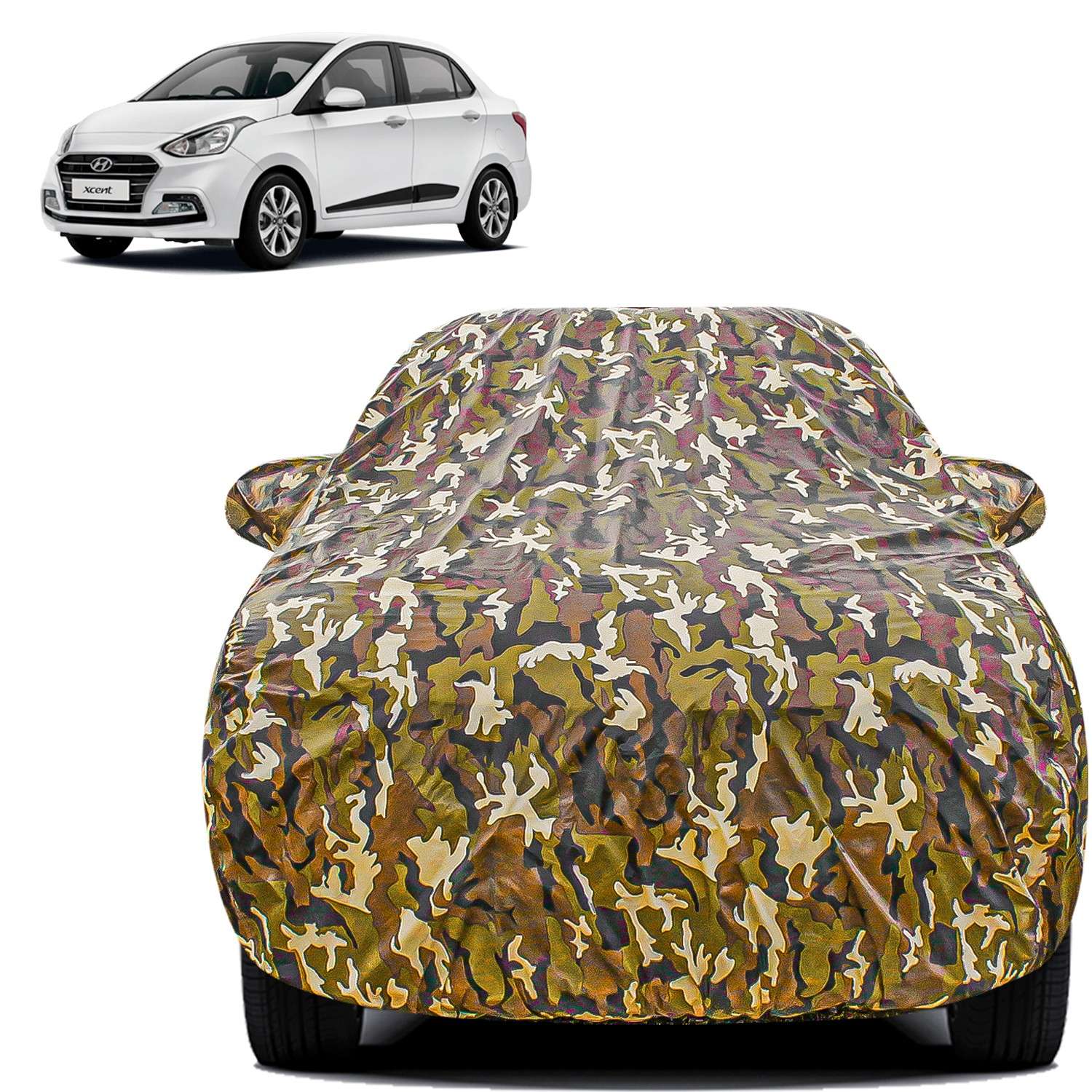Carzex Waterproof & Heat Resistant Jungle Print Camouflage Design Car Body Cover with Mirror Pockets?For Hyundai Xcent