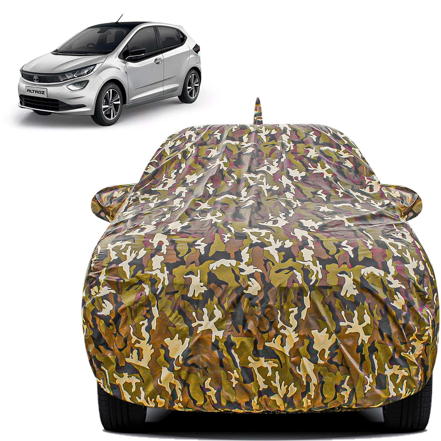 Carzex Waterproof & Heat Resistant Jungle Print Camouflage Design Car Body Cover with Mirror & Antenna Pockets?For Tata Altroz
