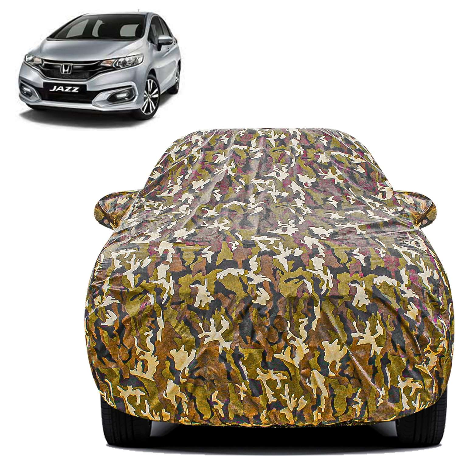Carzex Waterproof & Heat Resistant Jungle Print Camouflage Design Car Body Cover with Mirror & Antenna Pockets?For Honda Jazz