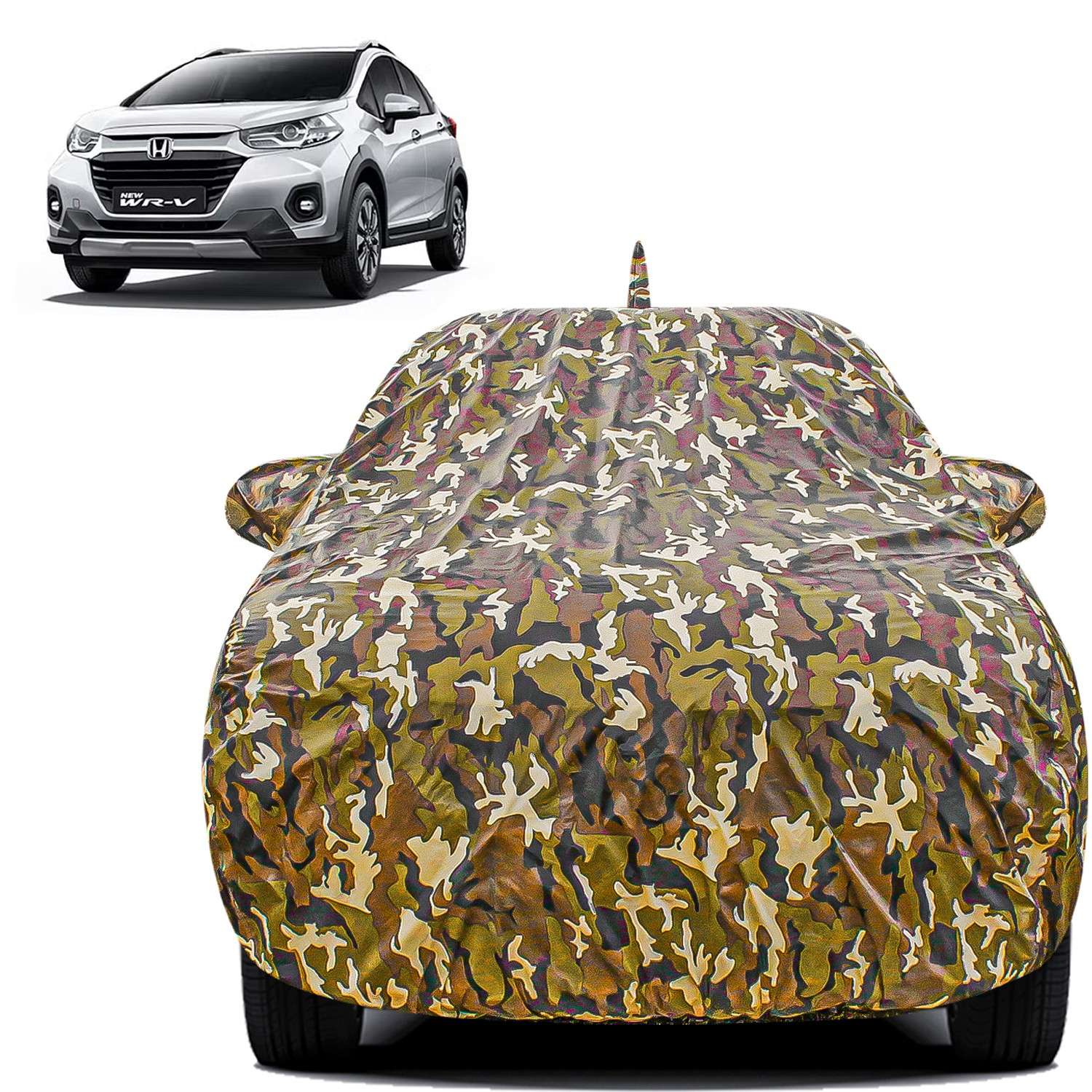 Carzex Waterproof & Heat Resistant Jungle Print Camouflage Design Car Body Cover with Mirror & Antenna Pockets?For Honda WR-V
