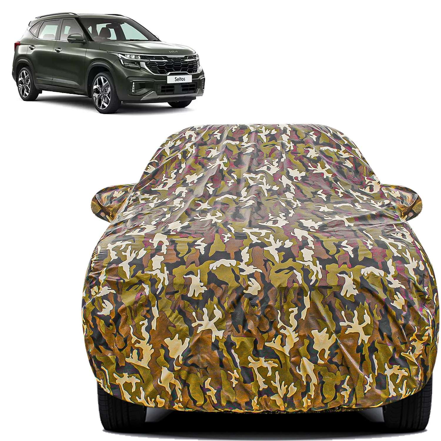 Carzex Waterproof & Heat Resistant Jungle Print Camouflage Design Car Body Cover with Mirror Pockets?ForKia Seltos