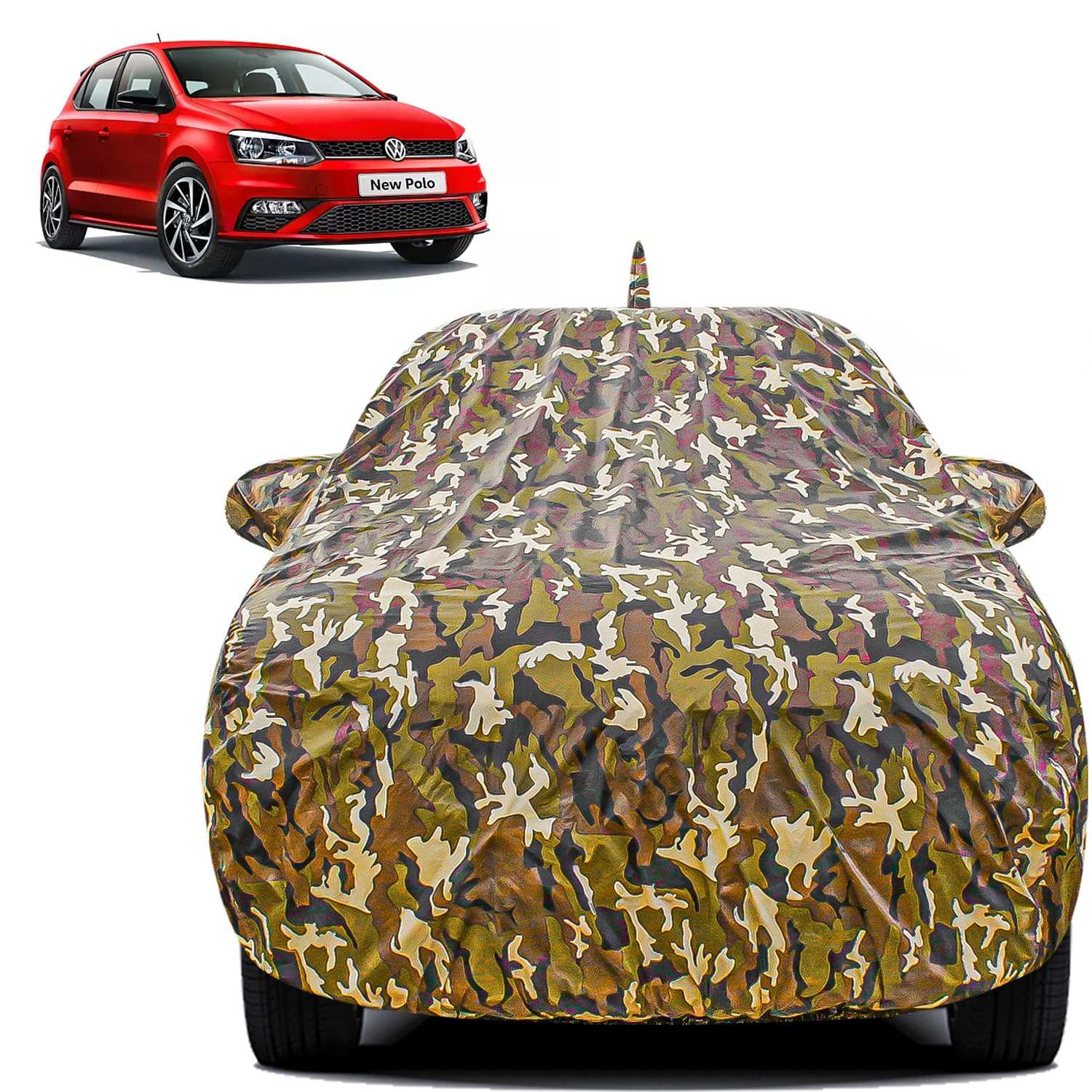 Carzex Waterproof & Heat Resistant Jungle Print Camouflage Design Car Body Cover with Mirror & Antenna Pockets?For Volkswagen Polo