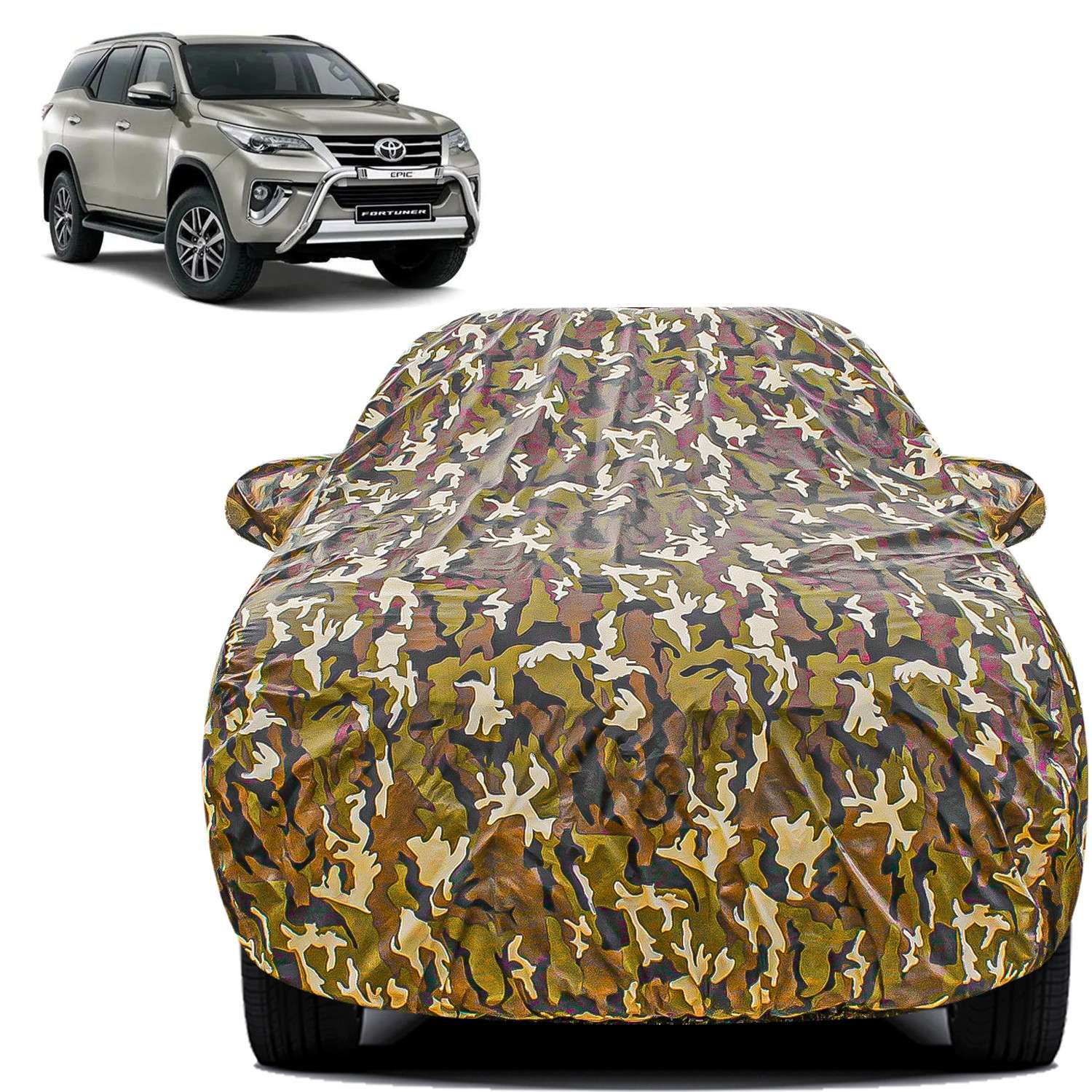 Carzex Waterproof & Heat Resistant Jungle Print Camouflage Design Car Body Cover with Mirror Pockets For Toyota Fortuner Old