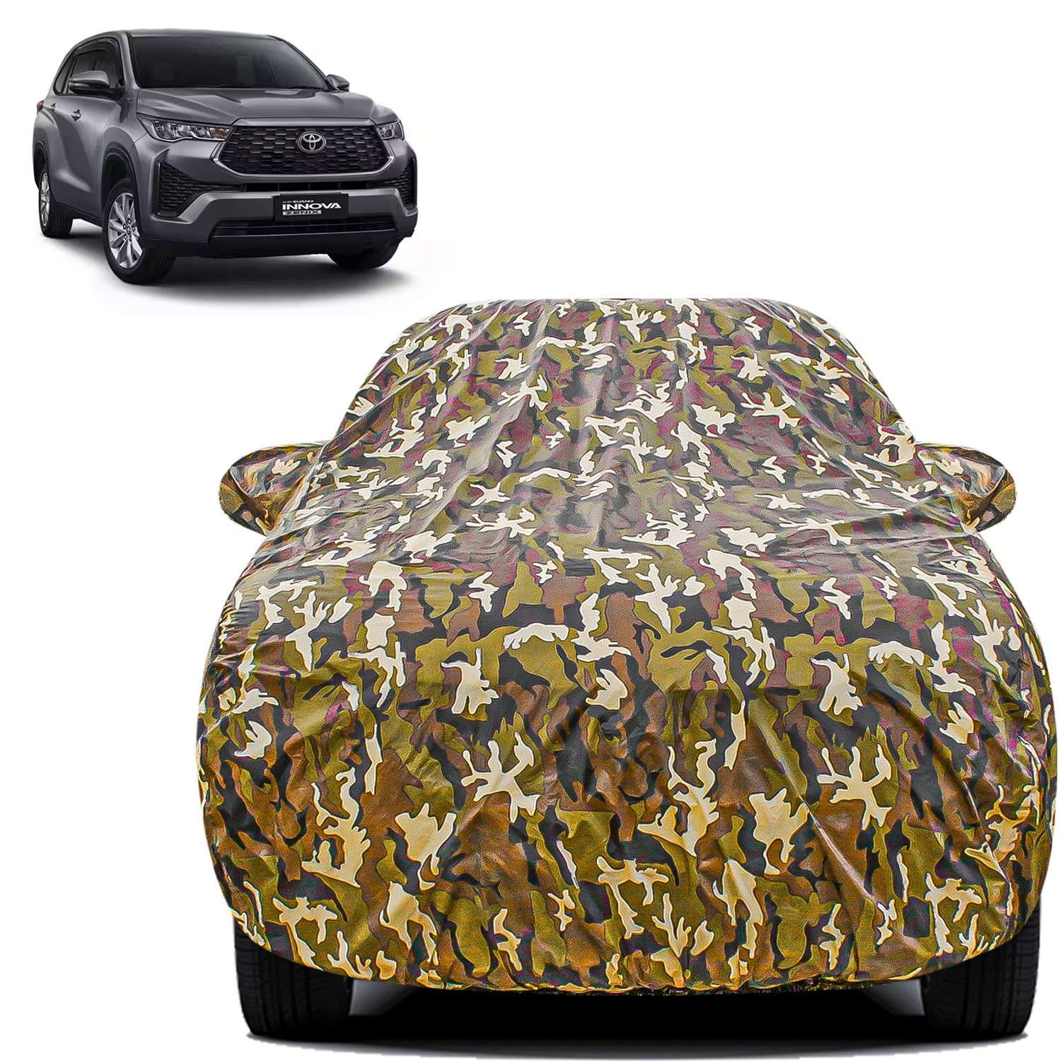 Carzex Waterproof & Heat Resistant Jungle Print Camouflage Design Car Body Cover with Mirror Pockets For Toyota Innova