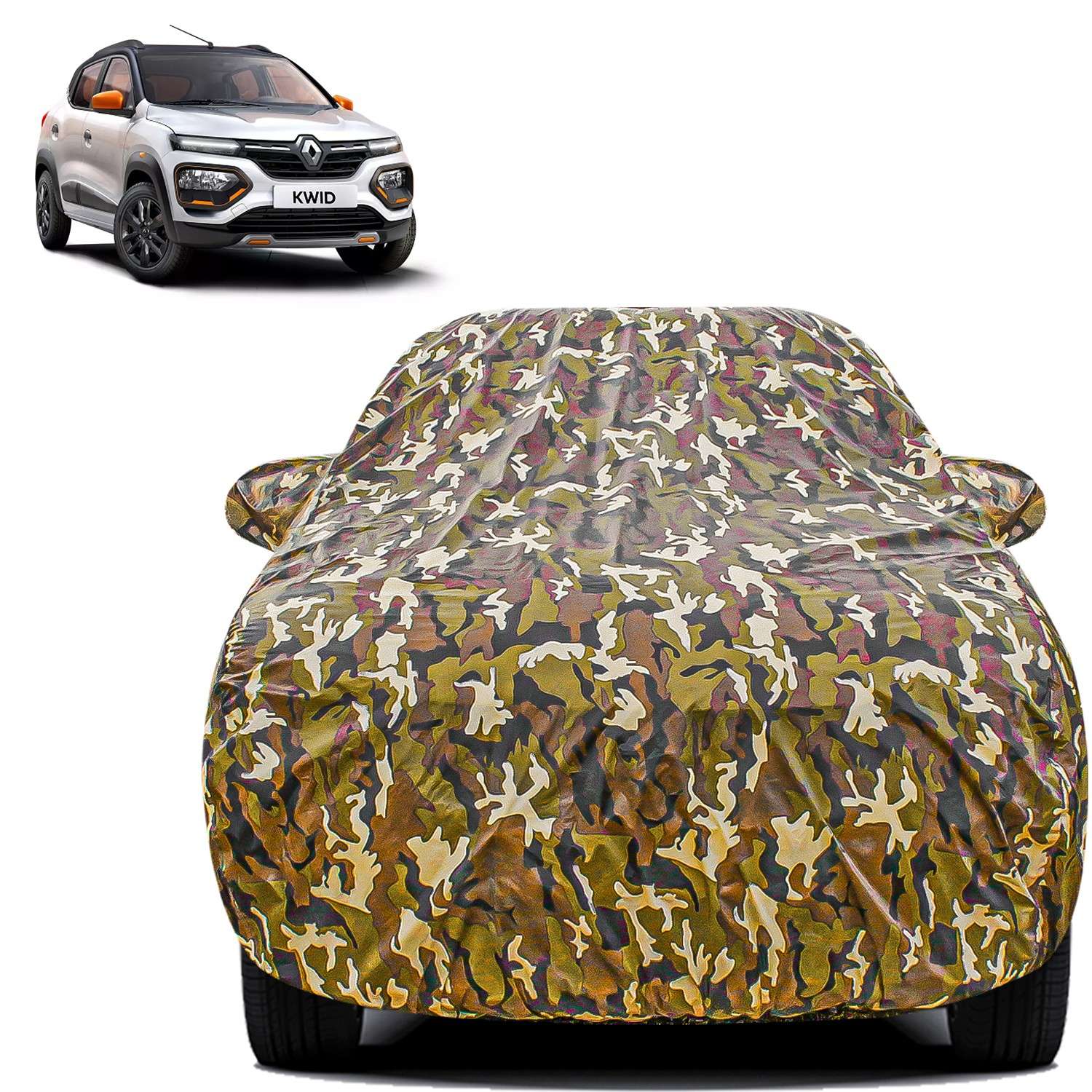 Carzex Waterproof & Heat Resistant Jungle Print Camouflage Design Car Body Cover with Mirror Pockets?For Renault Kwid New