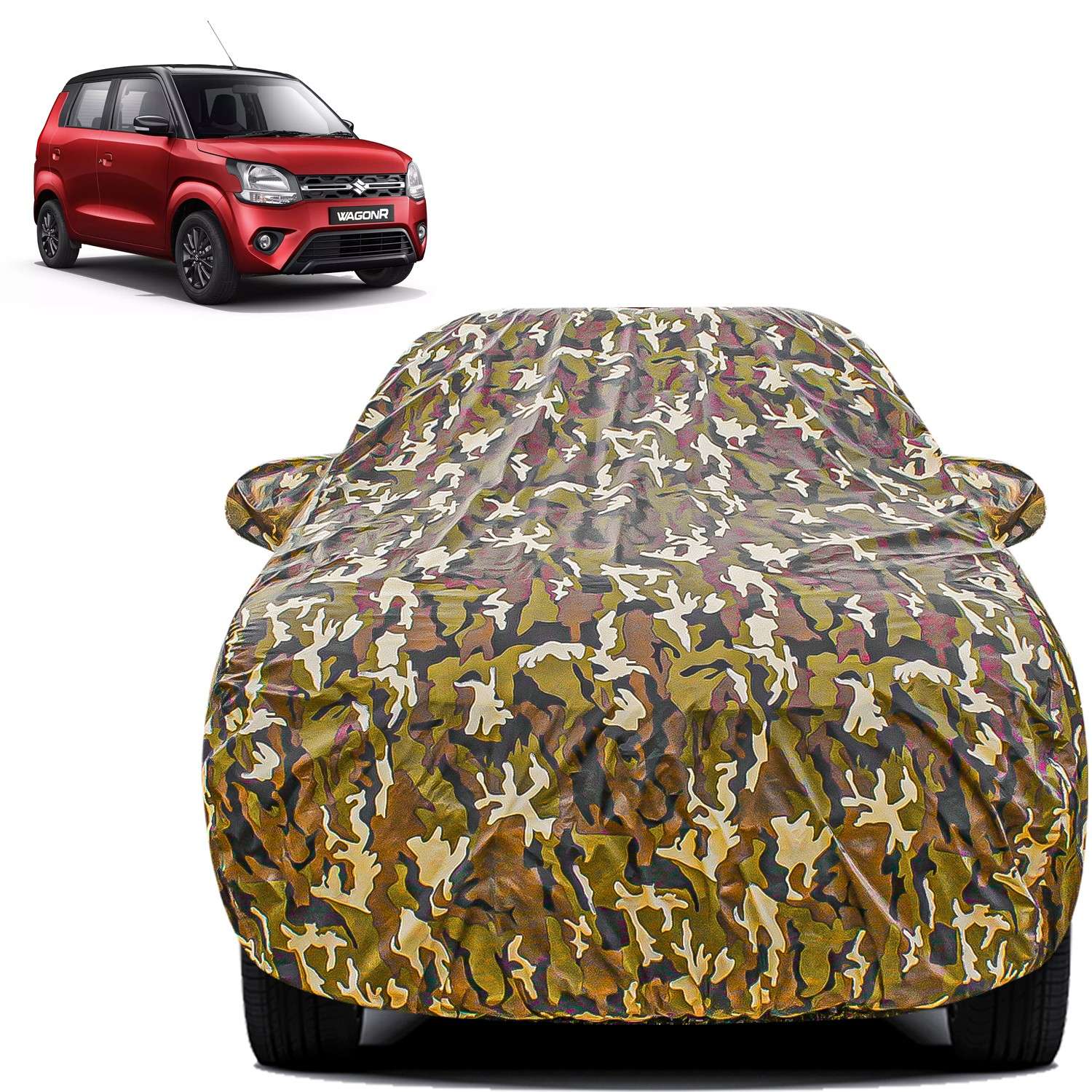 Carzex Waterproof & Heat Resistant Jungle Print Camouflage Design Car Body Cover with Mirror Pockets?For Maruti Wagon R Old