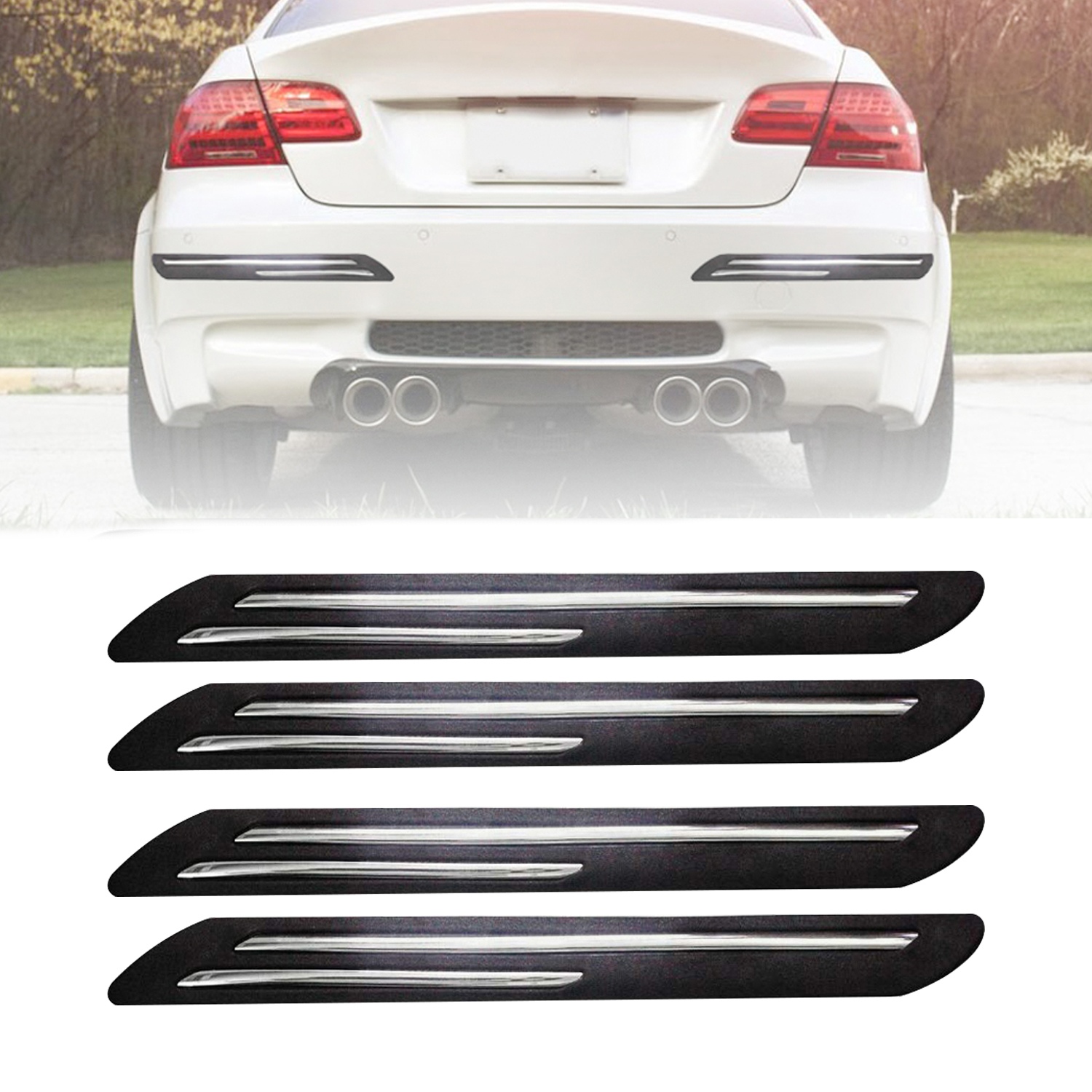Carzex Car Bumper Protector with Double Chrome Strips for Cars (Set of 4)