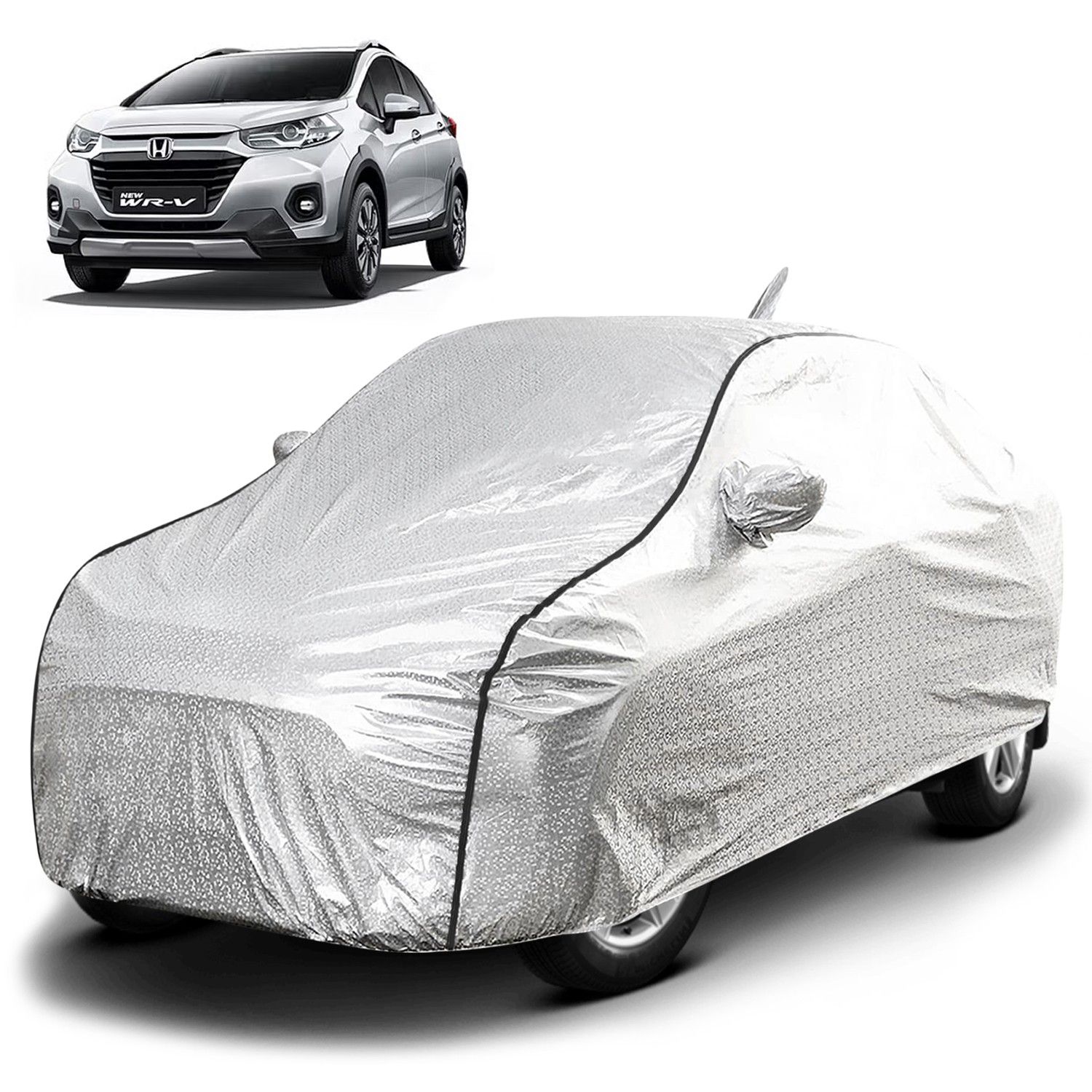 Carzex Waterproof & Heat Resistant Metallic Silver Car Body Cover with Soft Cotton Lining with Mirror & Antenna Pockets - Honda WRV