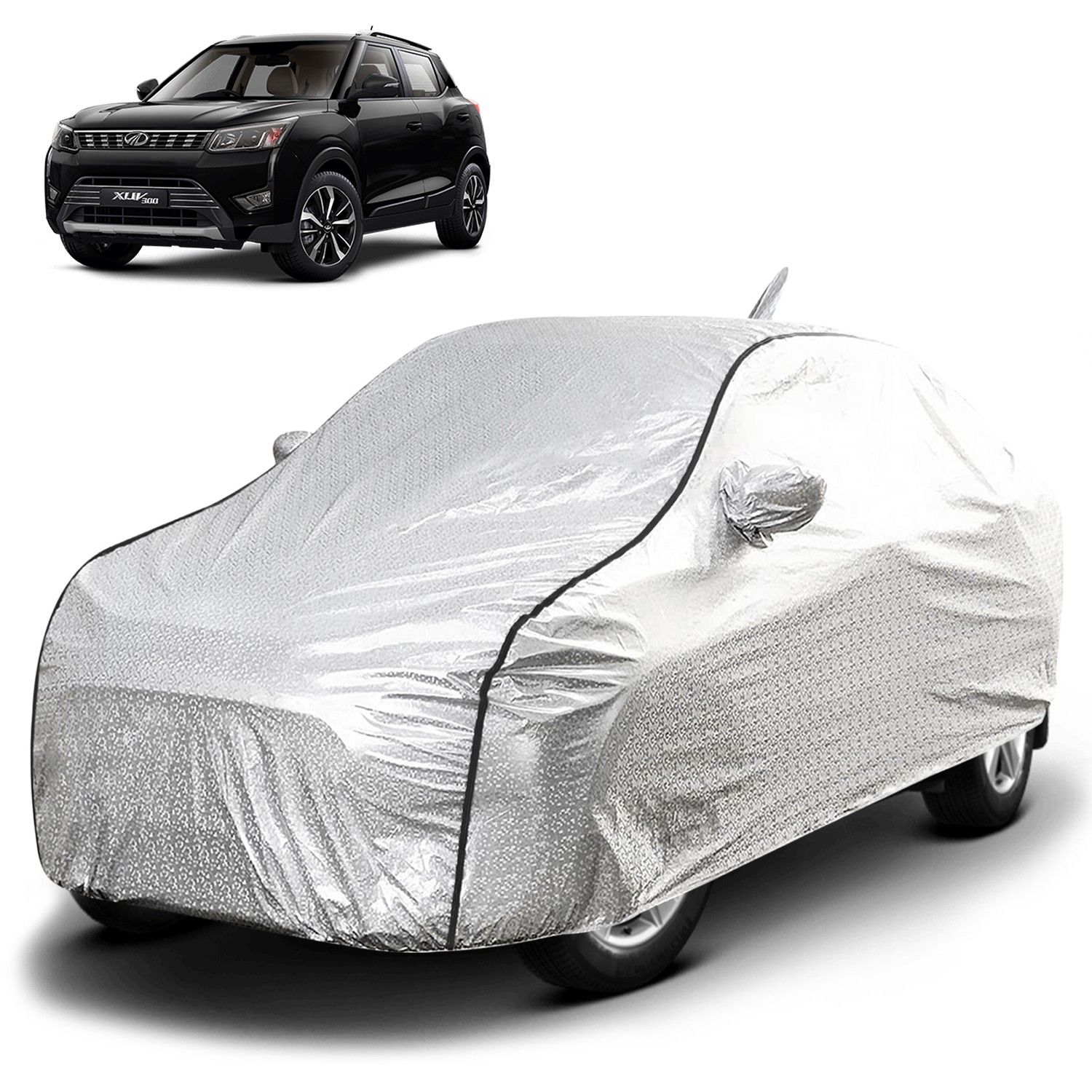 Carzex Waterproof & Heat Resistant Metallic Silver Car Body Cover with Soft Cotton Lining with Mirror & Antenna Pockets - Mahindra XUV 300