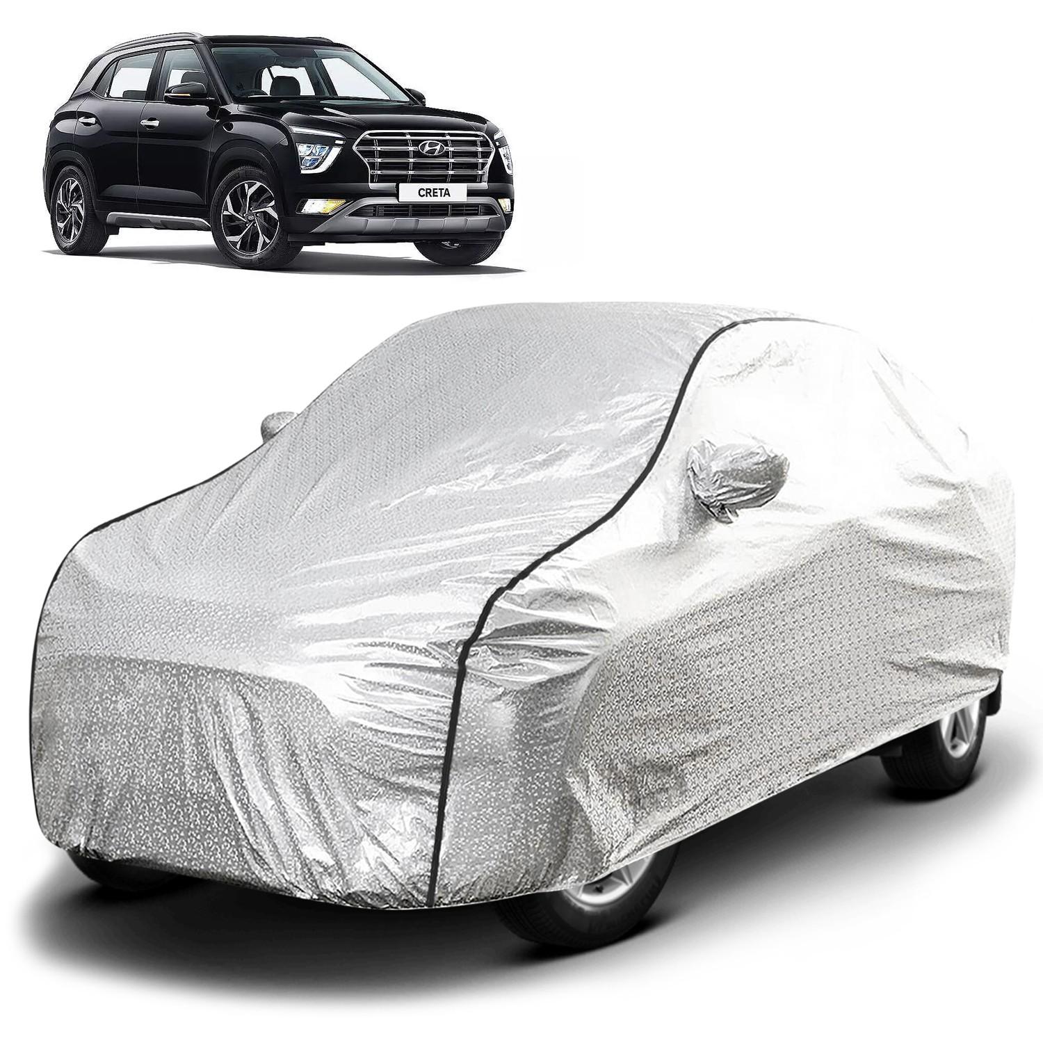 Carzex Waterproof & Heat Resistant Metallic Silver With Black Border Car Body Cover with Mirror Pockets For Hyundai Creta?