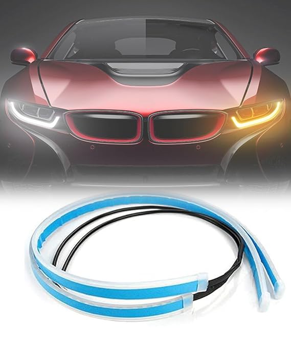 Carzex 60 CM Flexible White Daytime Running Light For Cars with Matrix Yellow Indicator Turn Sequential Flow (60 cm, Set of 2 Pieces)