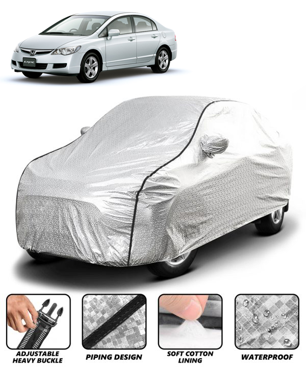 Carzex Waterproof & Heat Resistant Metallic Silver Car Body Cover with Soft Cotton Lining with Mirror Pockets - Honda Civic 2019