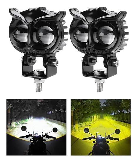 Carzex Owl LED Lens White/Yellow Fog Light for Bikes and Scooty (With On/Off Switch)