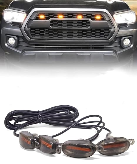 Carzex Universal 4 X 4 Yellow Grille Daytime Running Light Raptor Style Off-Roading LED Light for Cars (Set of 4)