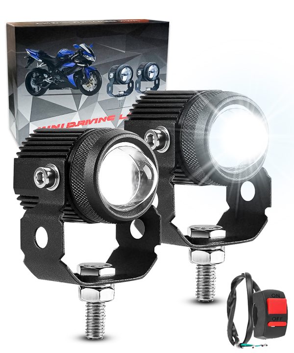Carzex Mini Drive White & Amber Yellow Fog LED Spot Beam Projector Lens Light for Bike and Scooty (with On/Off Switch)