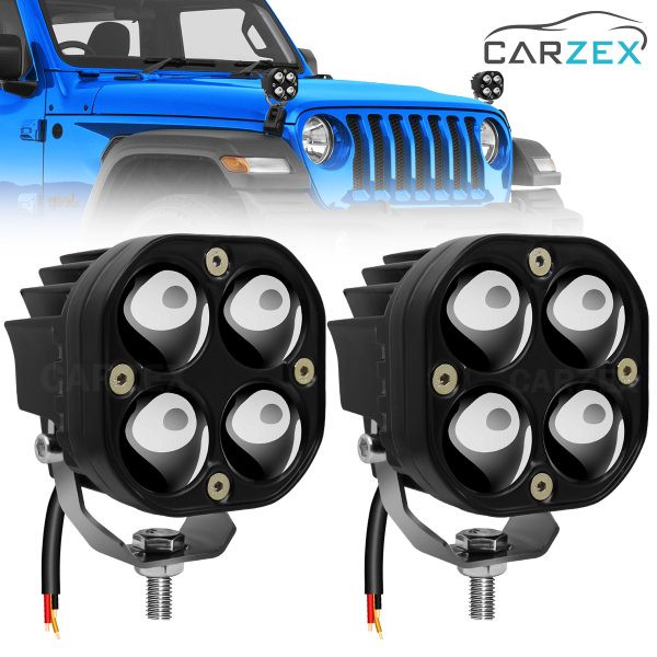Carzex 4 Led Mini Drive Fog Projector Bar Light with White/Yellow Led DRL Pods Light for Cars, Bikes & Scooty with On - Off Switch (Set of 2 Pcs)