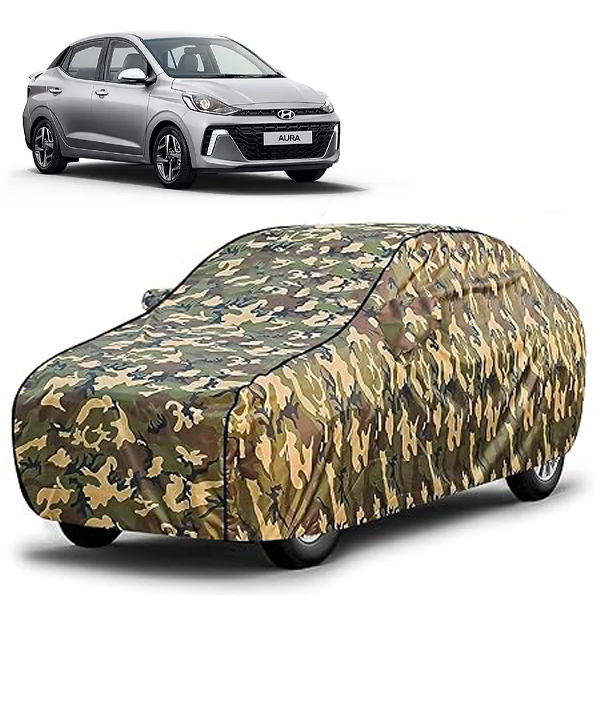 Carzex Waterproof & Heat Resistant Jungle Print Camouflage Design Car Body Cover with Mirror Pockets?For Hyundai Aura