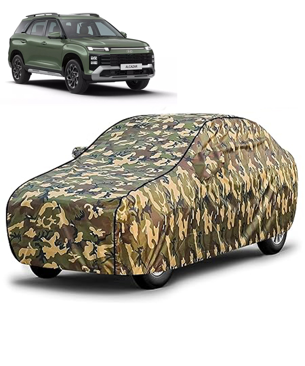 Carzex Waterproof & Heat Resistant Jungle Print Camouflage Design Car Body Cover with Mirror Pockets?For Hyundai Alcazar