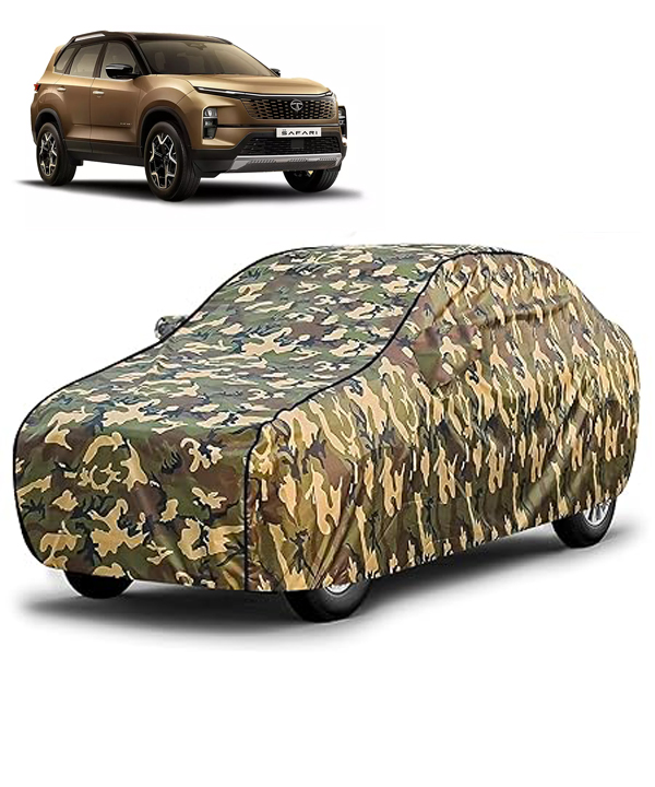 Carzex Waterproof & Heat Resistant Jungle Print Camouflage Design Car Body Cover with Mirror Pockets?For Tata Safari