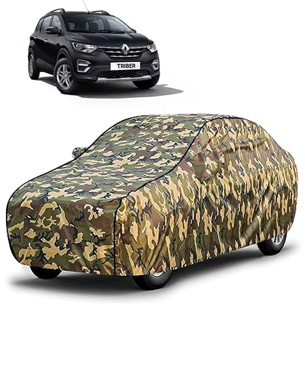 Carzex Waterproof & Heat Resistant Jungle Print Camouflage Design Car Body Cover with Mirror Pockets?For Renault Triber