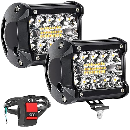 Carzex Flood Spot Combo Beam Flashing LED fog Light with 5 Modes LED Bar light 4 Inch LED Light With On/Off Switch universal light for bikes and cars (19 Led 4 inch) (set of 2) (white and Yellow)