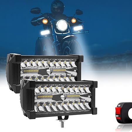 Carzex Flood Spot Combo Beam Flashing LED fog Light with 5 Modes LED Bar light 7 Inch LED Light With On/Off Switch universal light for bikes and cars (38 Led 7 inch) (set of 2) (white and Yellow)